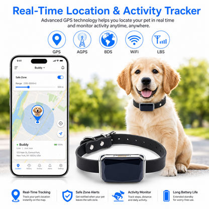 GPS Pet Tracker Collar for Lost Pet Location Tracking